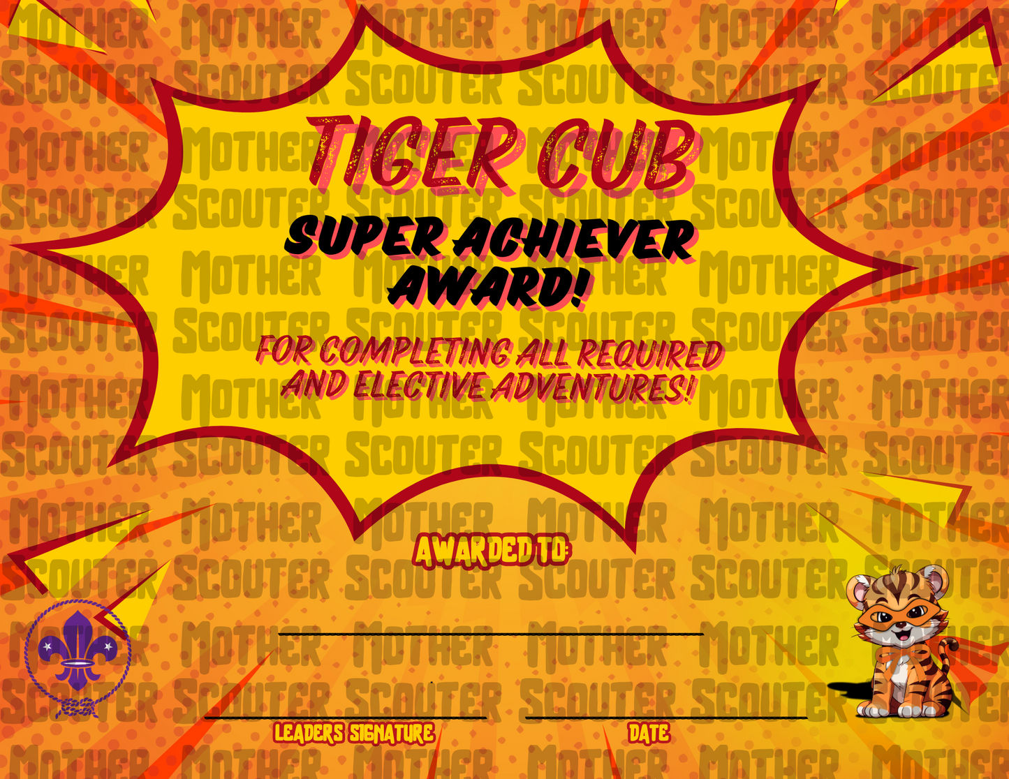 Tiger Cub Scout Super Achiever Award - Comic Book Style - Digital Download