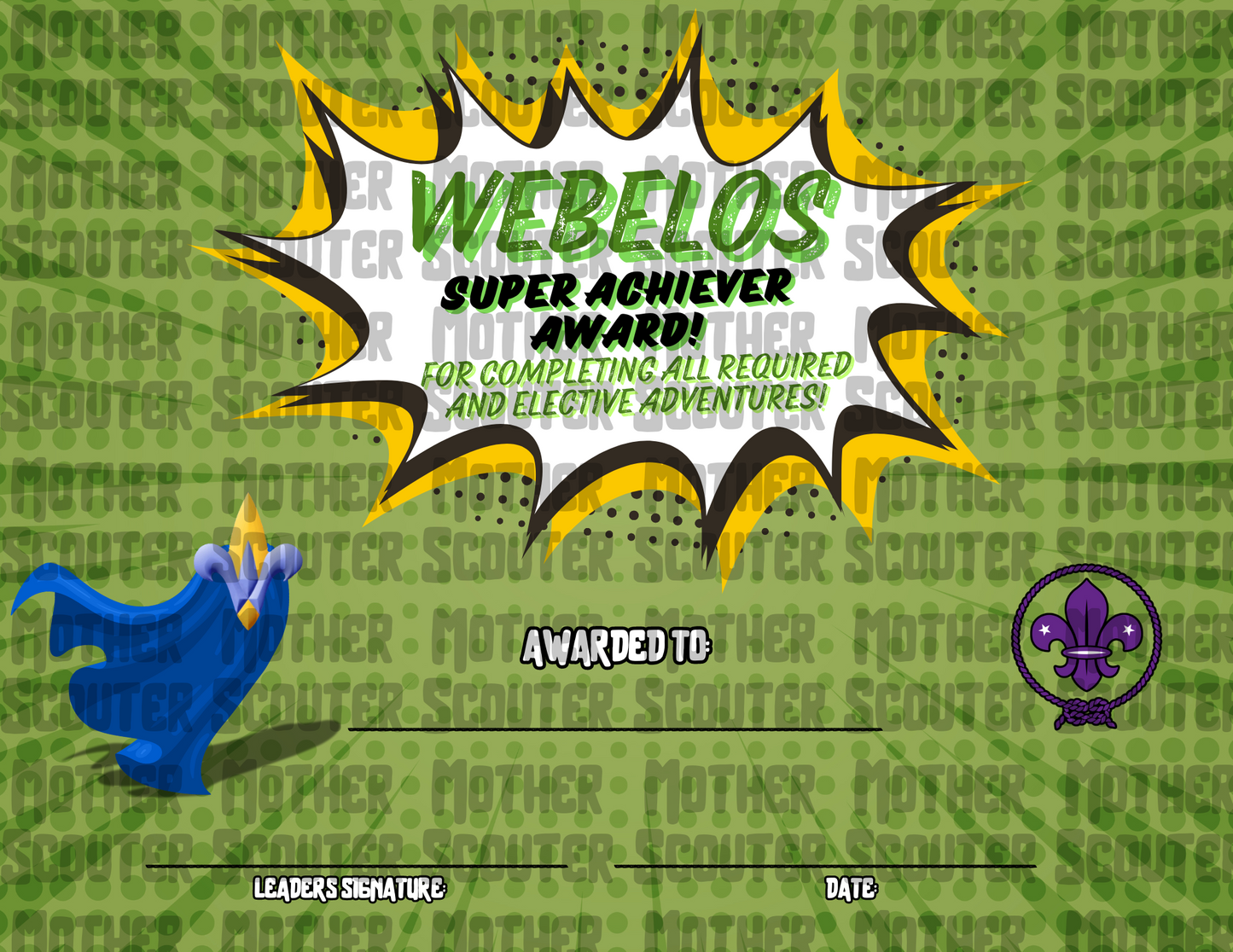 Webelos Super Achiever Award - Comic Book Style - Digital Download