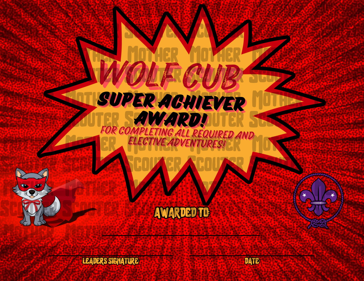 Wolf Cub Scout Super Achiever Award - Comic Book Style - Digital Download