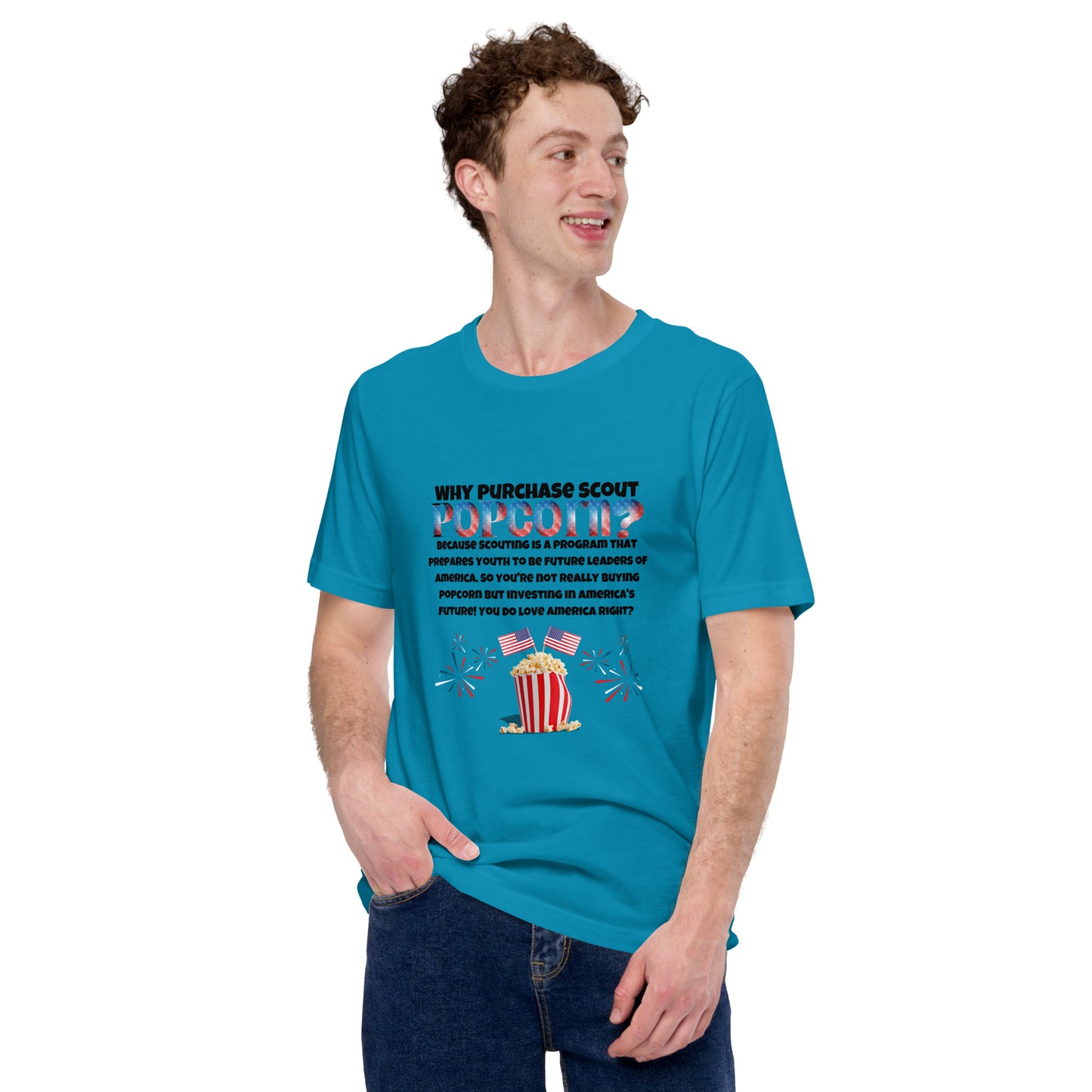 Why Purchase Scout Popcorn? Unisex t-shirt