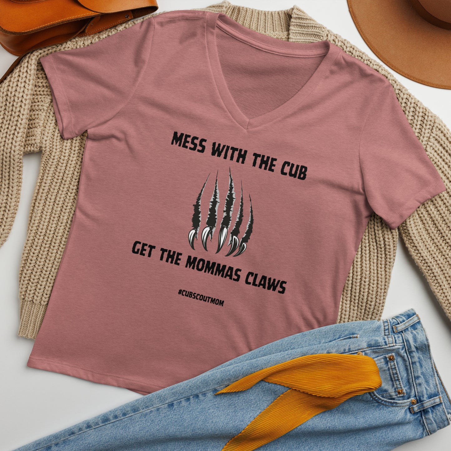 Cub Scout Mommas Claws Women’s relaxed v-neck t-shirt