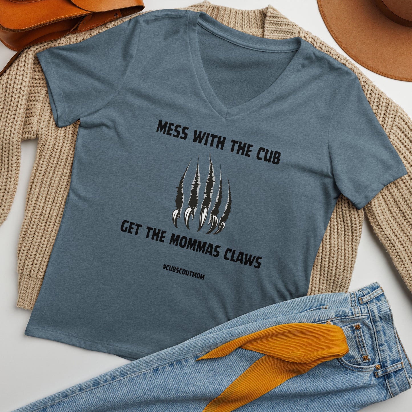 Cub Scout Mommas Claws Women’s relaxed v-neck t-shirt