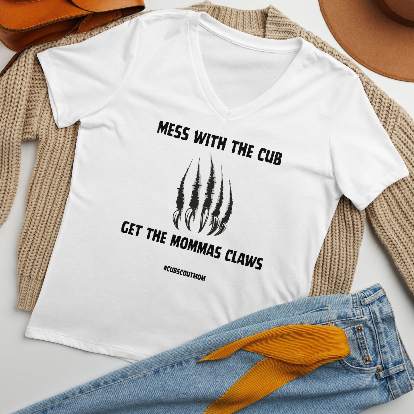 Cub Scout Mommas Claws Women’s relaxed v-neck t-shirt